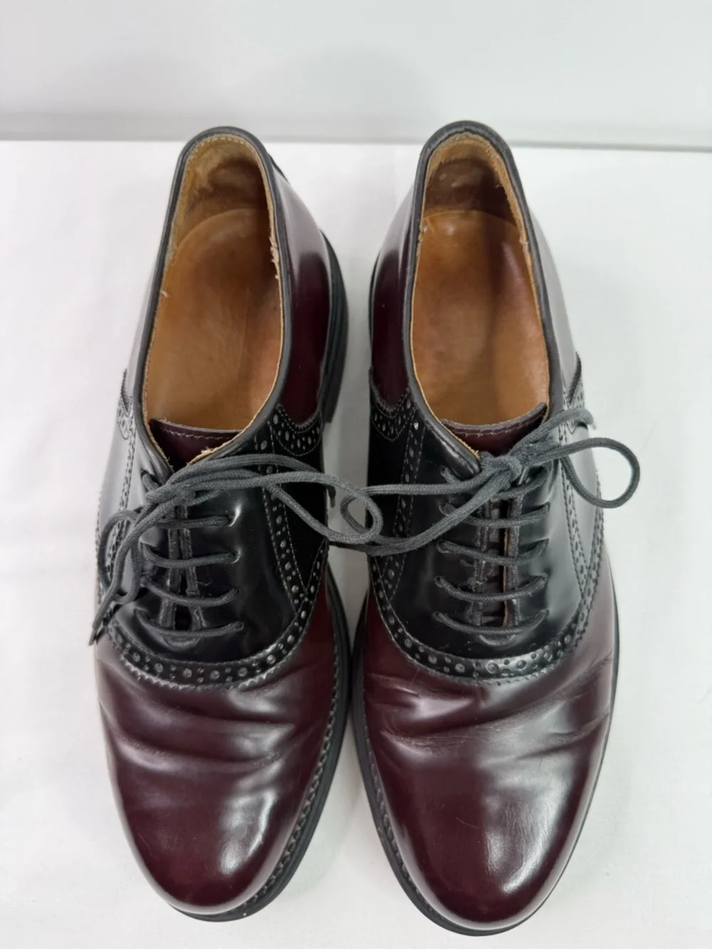 Bostonian Strada Two-Tone Burgundy and Black Leather Dress Oxfords Size 8.5